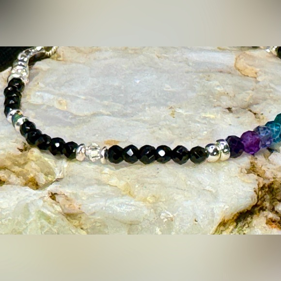 Spinel Rainbow Gemstone Bracelet with Sterling Silver Beads and clasp - Picture 6 of 7